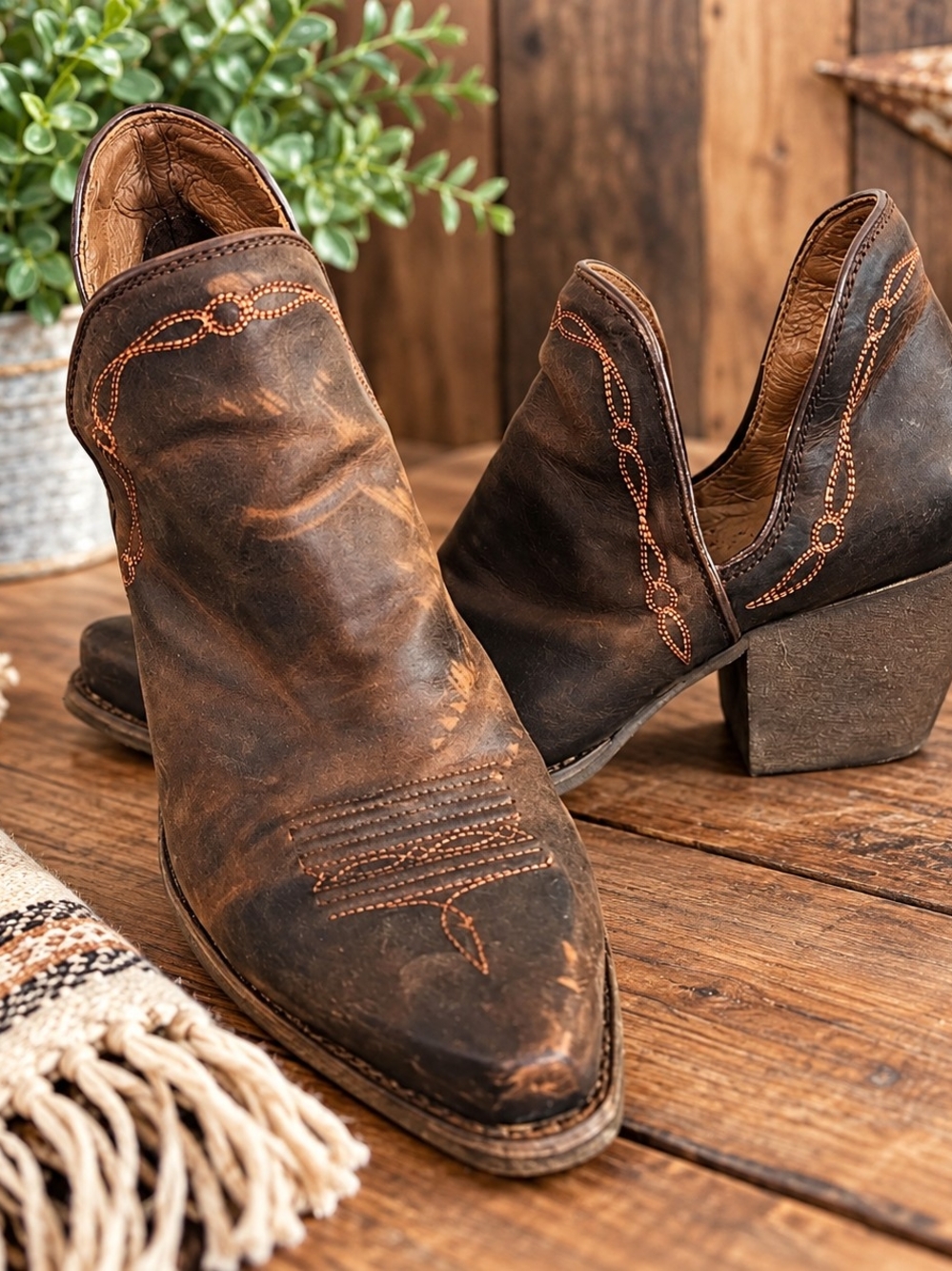 Ariat Distressed Brown Leather Encore Cutout Ankle Booties Westsern.